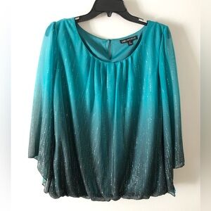 Sara Michelle Teal to Black Ombre Sparkle Blouse